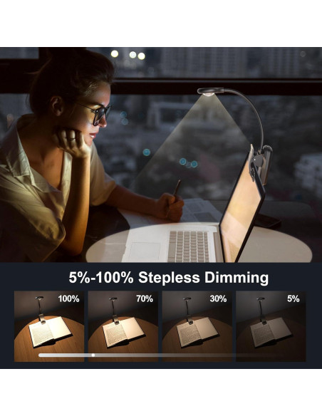 Luz de Libro Recargable KuflooQ con 5 Temperaturas y Clip Antideslizante Luz de Libro Recargable KuflooQ con 5 Temperaturas y Clip Antideslizante