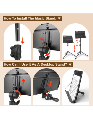 Atril de Música Plegable GrowDaily Ajustable 73-137 cm Negro