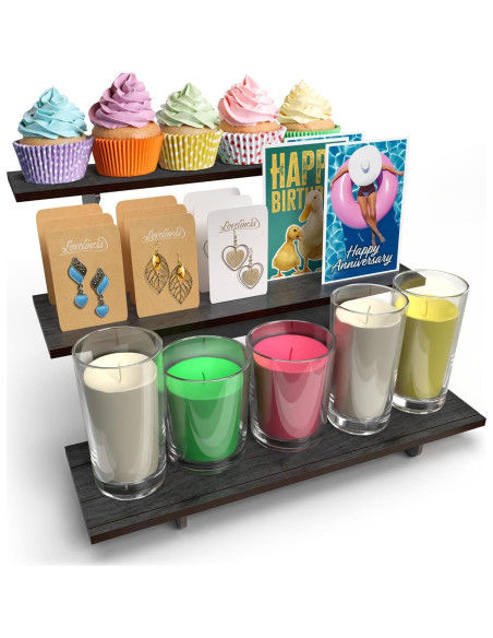 Soporte Escalonado de Madera Negro 3 Niveles DS THE DISPLAY STORE Soporte Escalonado de Madera Negro 3 Niveles DS THE DISPLAY STORE