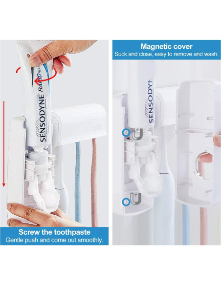 Dispensador de Pasta de Dientes Houvillage Blanco con 5 Soportes Dispensador de Pasta de Dientes Houvillage Blanco con 5 Soportes