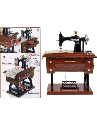 Caja de Música Mini Vintage AUEAR Máquina de Coser 16 cm