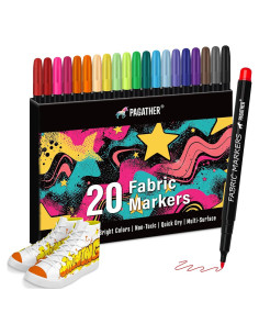 Marcadores de Tela Permanentes Pagather 20 Colores Punta Fina