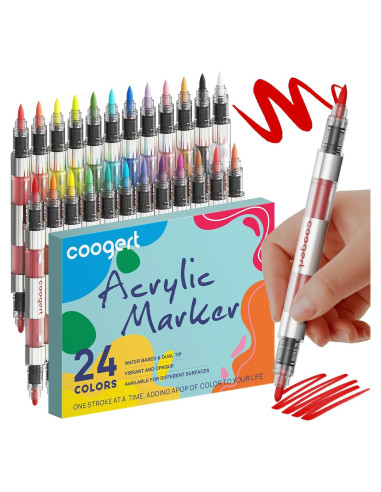 24 Marcadores de Pintura Acrílica Coogert Doble Punta 408g