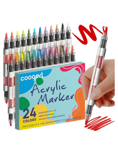 24 Marcadores de Pintura Acrílica Coogert Doble Punta 408g
