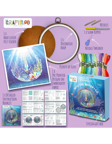 Kit de Bordado CRAFTILOO Into The Water para Principiantes Kit de Bordado CRAFTILOO Into The Water para Principiantes