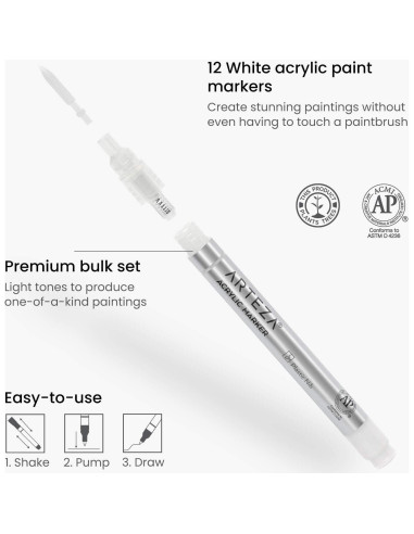 Set de 12 Marcadores Acrílicos Blancos ARTEZA para Manualidades