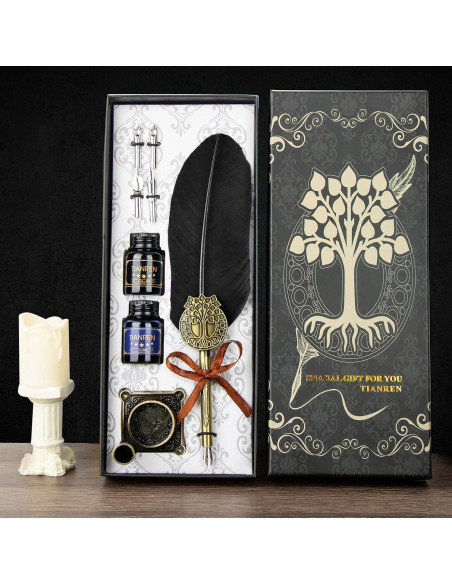 Juego de Caligrafía TIANREN con Pluma de Ave y Tinta