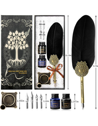 Juego de Caligrafía TIANREN con Pluma de Ave y Tinta