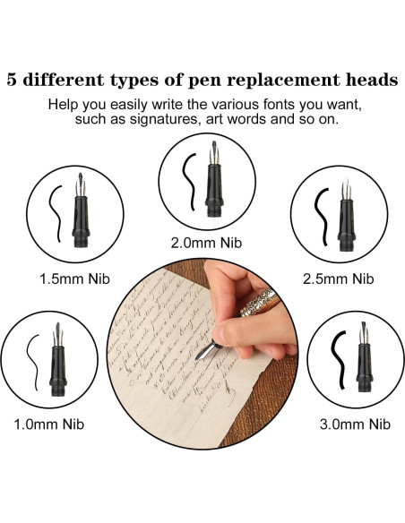 Juego de Pluma Estilográfica GC QUILL con 5 Puntas y Tinta