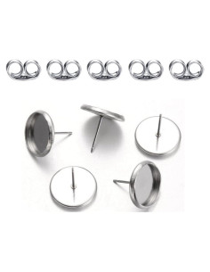 50 Postes de Pendientes Hipoalergénicos Adabele 12mm Acero Inoxidable