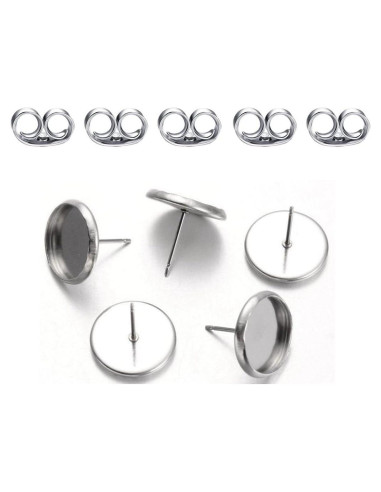 50 Postes de Pendientes Hipoalergénicos Adabele 12mm Acero Inoxidable