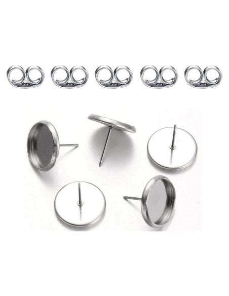 50 Postes de Pendientes Hipoalergénicos Adabele 12mm Acero Inoxidable