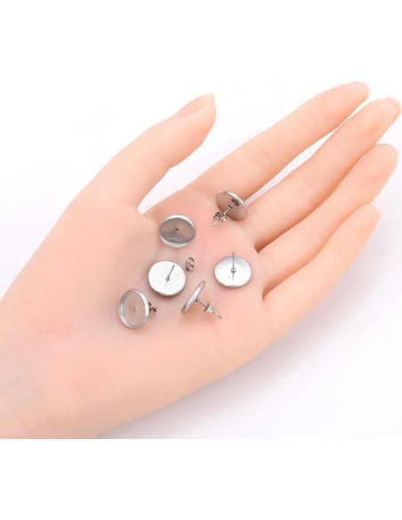 50 Postes de Pendientes Hipoalergénicos Adabele 12mm Acero Inoxidable