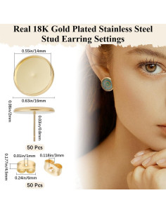 Kit de Pendientes Beebeecraft 50Pcs 14mm Acero Inoxidable Oro 18K 2