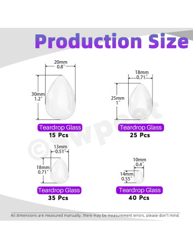 Kit 115Pcs Cabochones de Vidrio Teardrop Swpeet 4 Tamaños