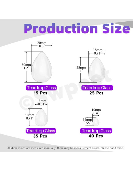 Kit 115Pcs Cabochones de Vidrio Teardrop Swpeet 4 Tamaños