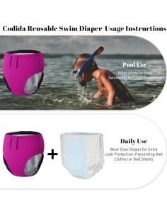 Pañal de Natación Reutilizable Codida Rosa 10-12T para Niños 2