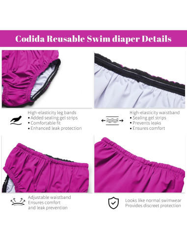 Pañal de Natación Reutilizable Codida Rosa 10-12T para Niños
