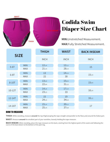 Pañal de Natación Reutilizable Codida Rosa 10-12T para Niños