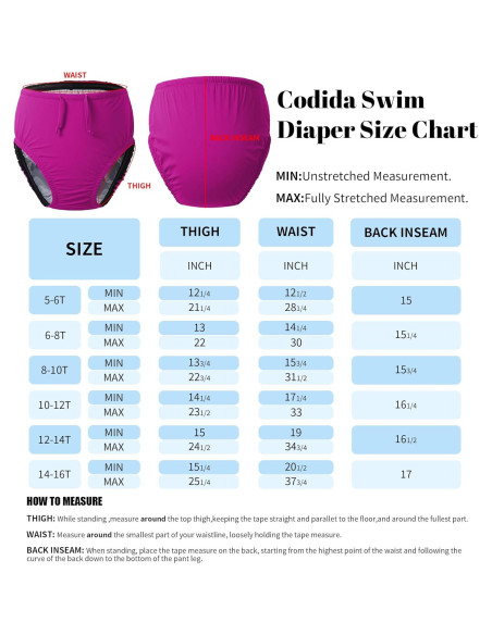 Pañal de Natación Reutilizable Codida Rosa 10-12T para Niños