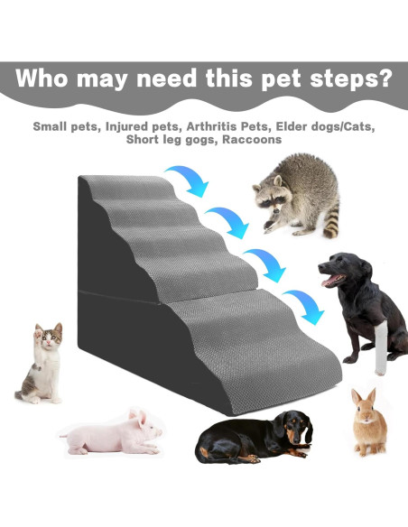 Escalera para Perros MALOROY 76 cm de Altura Gris 6 Pasos