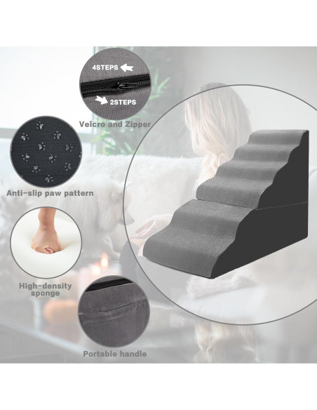 Escalera para Perros MALOROY 76 cm de Altura Gris 6 Pasos