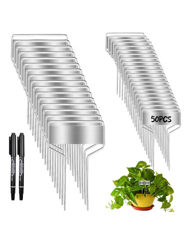 50 Etiquetas de Plantas de Metal LOSYHU con 2 Bolígrafos