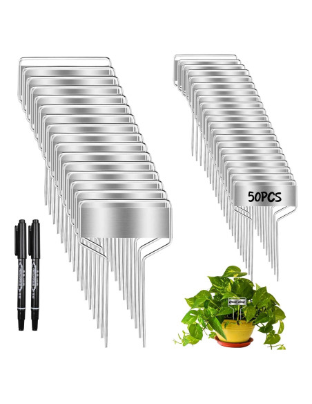 50 Etiquetas de Plantas de Metal LOSYHU con 2 Bolígrafos