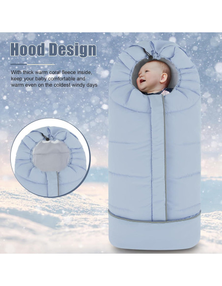 Saco de pies para cochecito Yoofoss invierno azul 104 cm