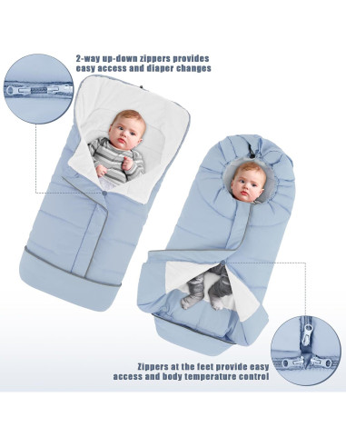 Saco de pies para cochecito Yoofoss invierno azul 104 cm