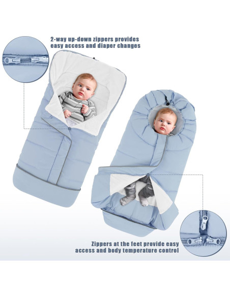Saco de pies para cochecito Yoofoss invierno azul 104 cm
