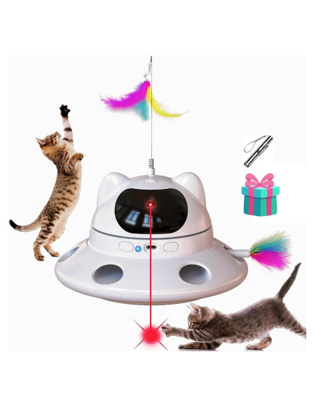Juguete Interactivo para Gatos 3-en-1 - Laser y Pluma - USB