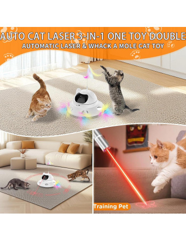 Juguete Interactivo para Gatos 3-en-1 - Laser y Pluma - USB