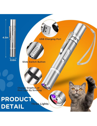 Juguete Interactivo para Gatos 3-en-1 - Laser y Pluma - USB