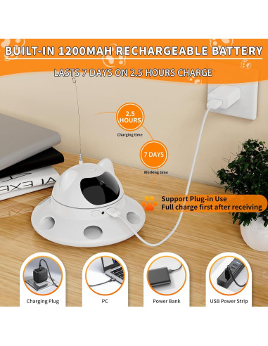 Juguete Interactivo para Gatos 3-en-1 - Laser y Pluma - USB