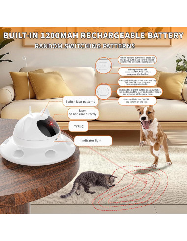 Juguete Interactivo para Gatos 3-en-1 - Laser y Pluma - USB