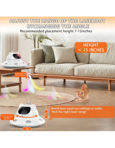 Juguete Interactivo para Gatos 3-en-1 - Laser y Pluma - USB