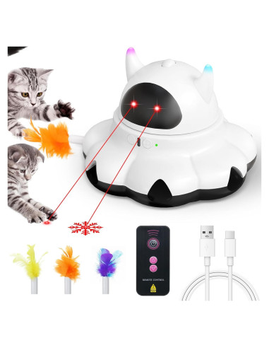 Juguete láser para gatos MIKK 2 en 1 con plumas y control remoto