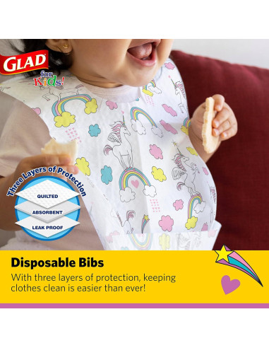 Baberos Desechables Unicornio Glad for Kids - 30 Unidades