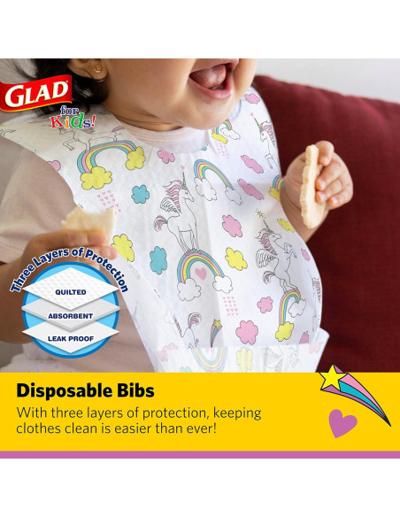 Baberos Desechables Unicornio Glad for Kids - 30 Unidades