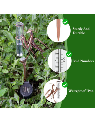Pluviómetro Solar Mantis de Metal y Vidrio 63.5 cm