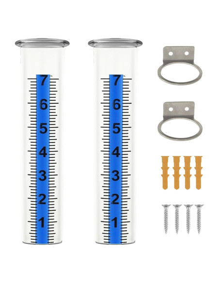 Juego de 2 Pluviómetros Transparentes xrc con Soporte Acero Inoxidable