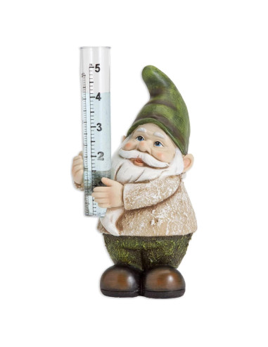 Escultura Medidor de Lluvia Gnomo Pintado a Mano 20.3 cm