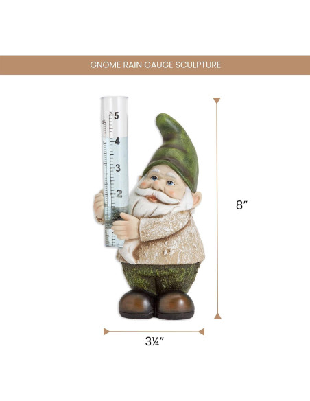 Escultura Medidor de Lluvia Gnomo Pintado a Mano 20.3 cm