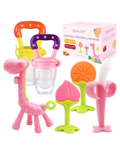 Juguetes de Dentición QUALEAP - 12 Piezas Silicona Rosa
