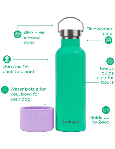Botella de Agua Aislada Springer 710ml para Perros y Dueños