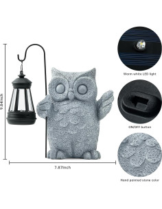 Estatua de Jardín Solar Búho QZHP con Luz LED 20 cm 2