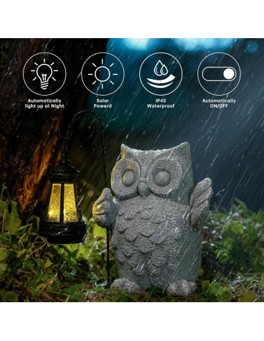 Estatua de Jardín Solar Búho QZHP con Luz LED 20 cm