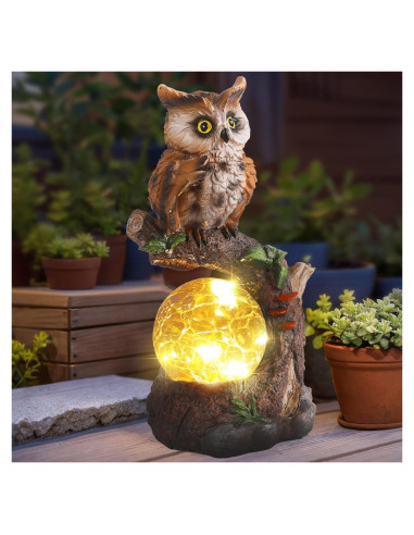 Estatua de Jardín Solar Búho con Linterna de Cristal 24.6cm