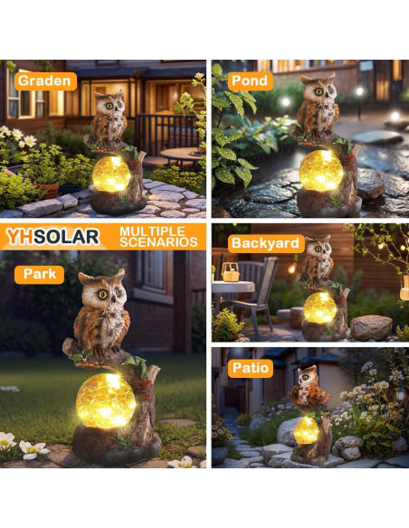 Estatua de Jardín Solar Búho con Linterna de Cristal 24.6cm